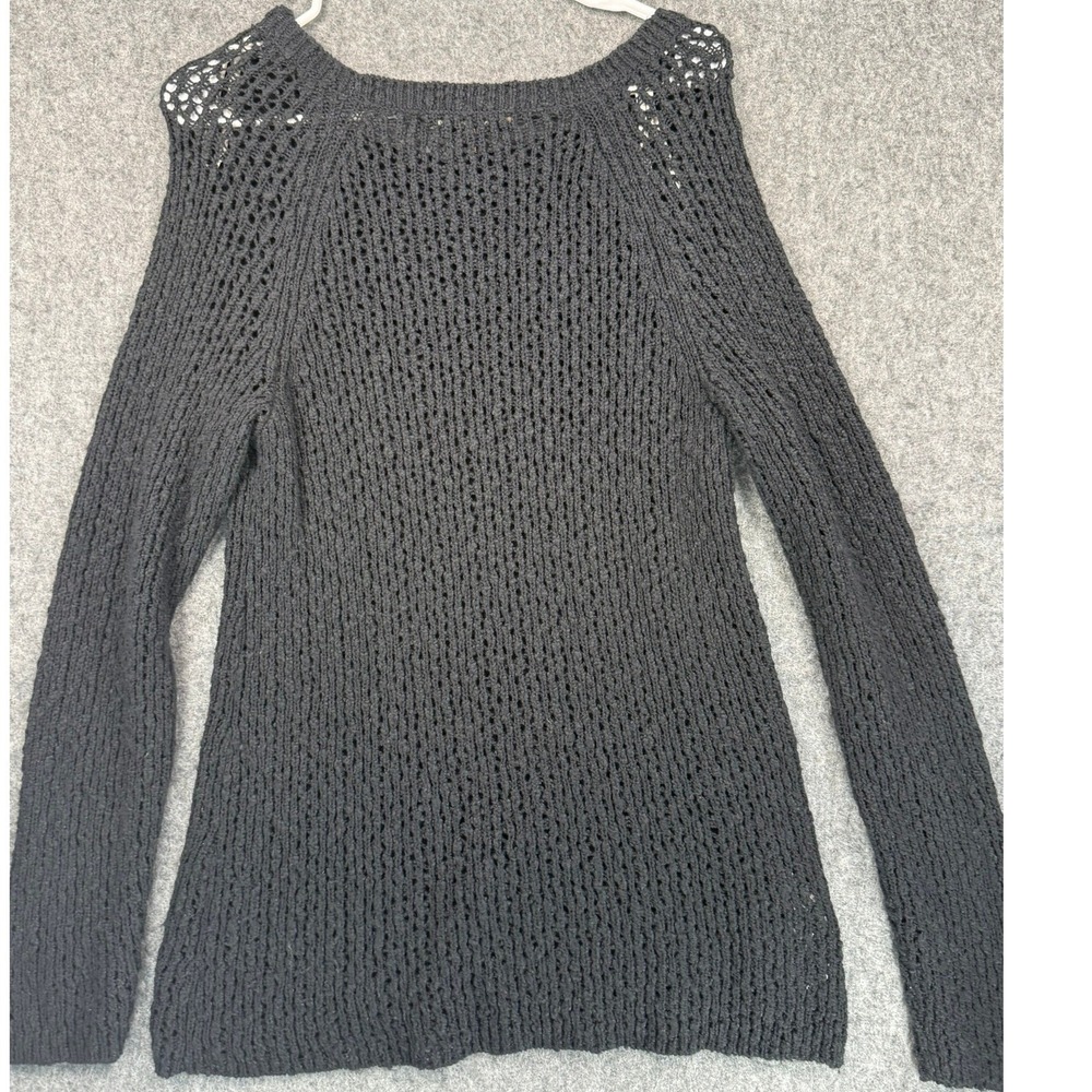 Tommy Bahama Black Open Knit Crochet Sweater Long Sleeve Pullover TW47569 Large